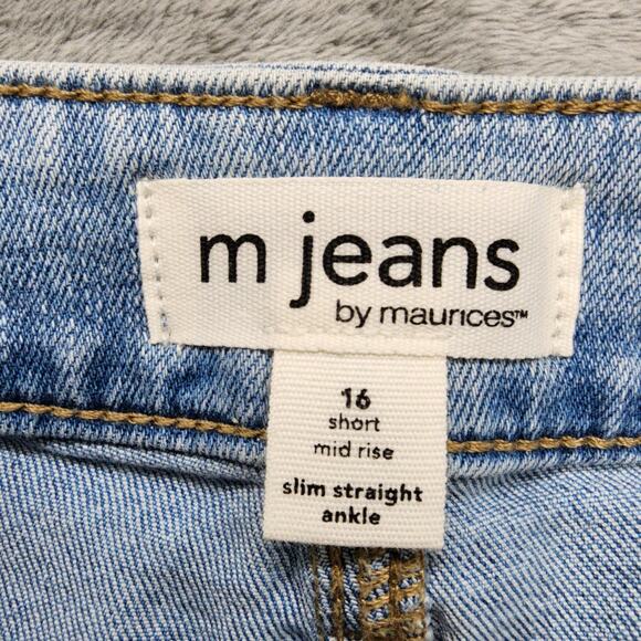Maurices M Jeans Womens 16 SHORT Blue Mid Rise Slim Straight Ankle Raw Cut Hem - Picture 6 of 14